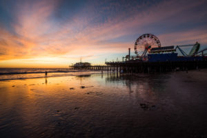 USA, California, Los Angeles, Santa Monica Pier, sunset on the beach USA, California, Los Angeles, Santa Monica Pier, sunset on the beach